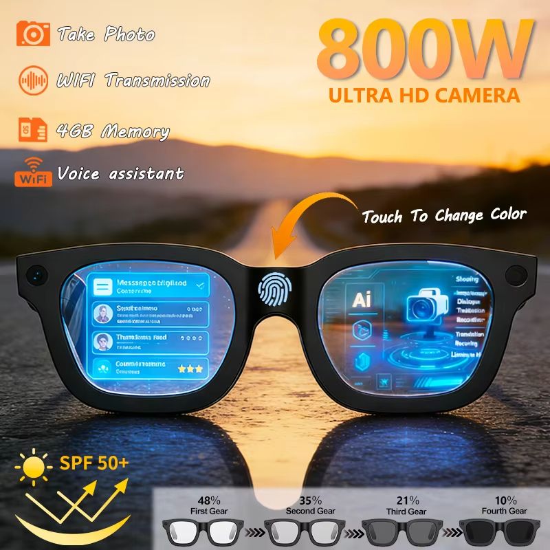 Smart Glasses HD Photo Video OpenAI Record Translation Touch Photochromic Lenses Bluetooth Call Music Multifunction Glasses e02c
