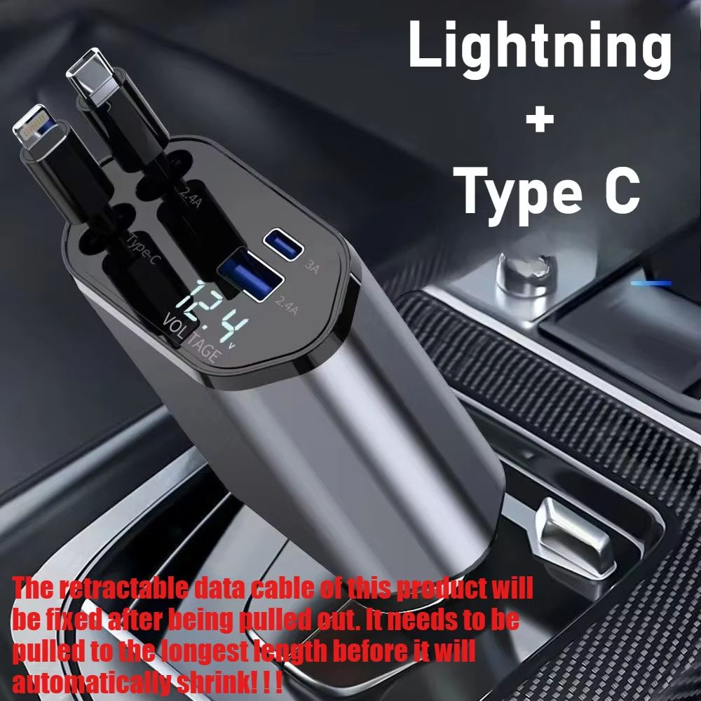 QC Adapter Car Charger 4 IN 1 Retractable Mobile Phone USB PD Type C Cable Universal For Cars Fast Charge Cord Cigarette Lighter