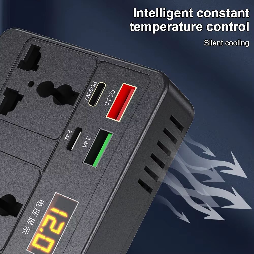 200W Cigar Lighter Adapter Inverter Car Power Adapter Converter DC 12V 24V to AC 220V 7 Ports PD Type-C USB Chargers AC Socket