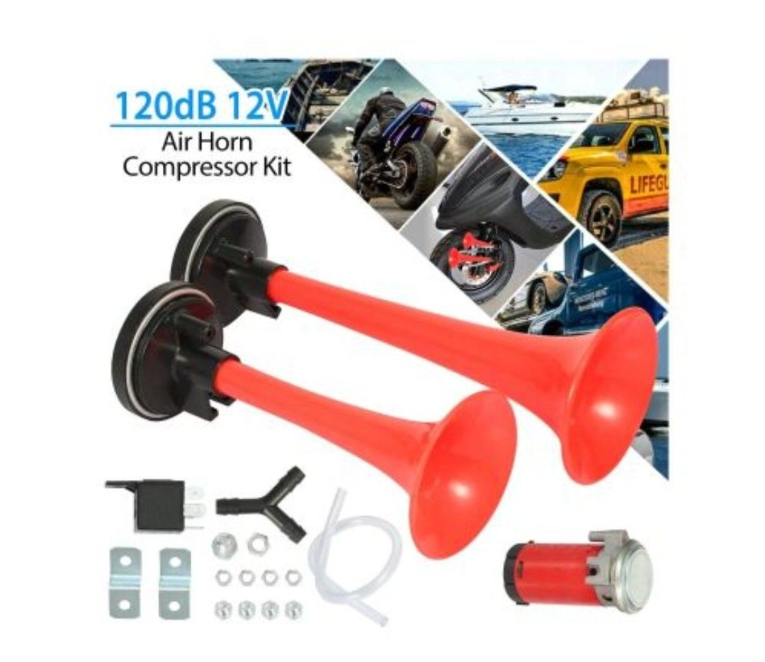 Generic 1Pc Dual Trumpet 12V 115DB Loud Boat Motorcycle Truck Air Horn Compressor Kit