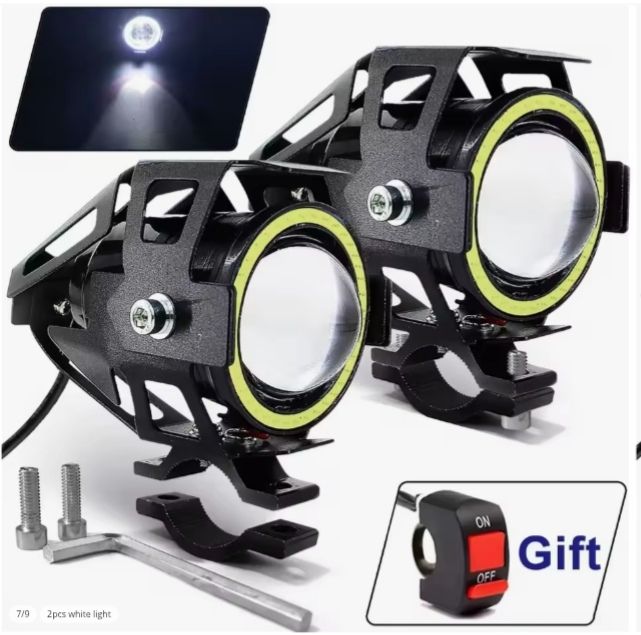 U7 LED Auxiliary Bright Motorcycle Angel Eyes Headlight Universal Moto Auxiliary Mini LED Driving Lamp Ith Switch