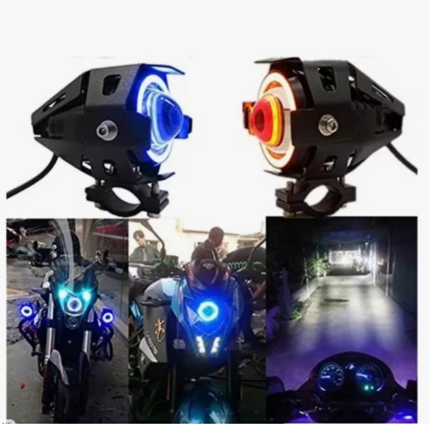 U7 LED Auxiliary Bright Motorcycle Angel Eyes Headlight Universal Moto Auxiliary Mini LED Driving Lamp Ith Switch