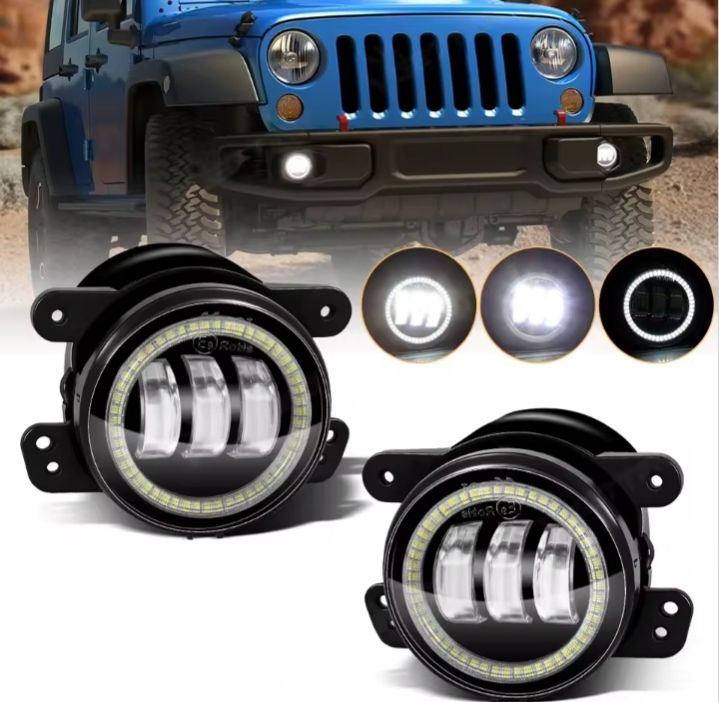 2Pcs 4Inch LED Fog Lights For Jeep Wrangler JL JK Dodge Off-Road Journey 30W Yellow White Fog Lamp DRL Angel Eyes For Chrysler