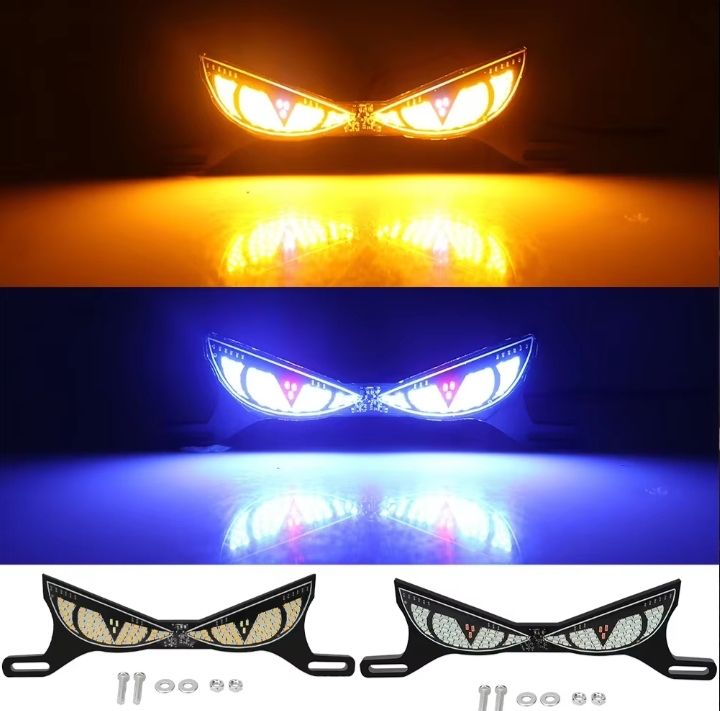12V Motorcycle License Plate Tail Light Modified Decorative Atmosphere Lamp LED Devil Eye Strobe Single Lights Universal