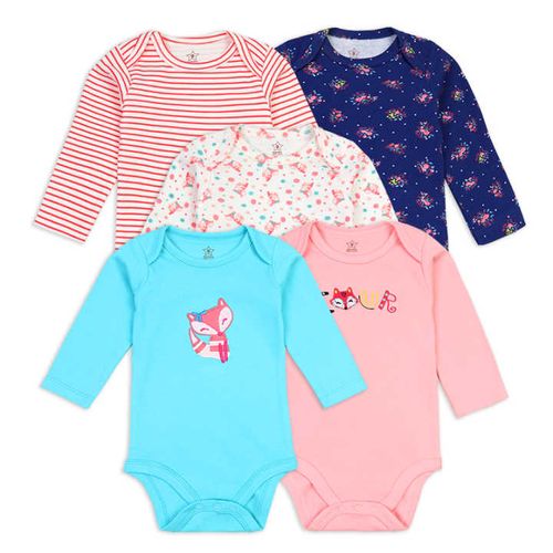 Fashion 5 Pieces Baby Bodysuits/Baby Onesies/Sleepsuit/Romper set offers an adorable and versatile clothing solution for your little one. Made from high-quality, breathable cotton, PRINT VARIES