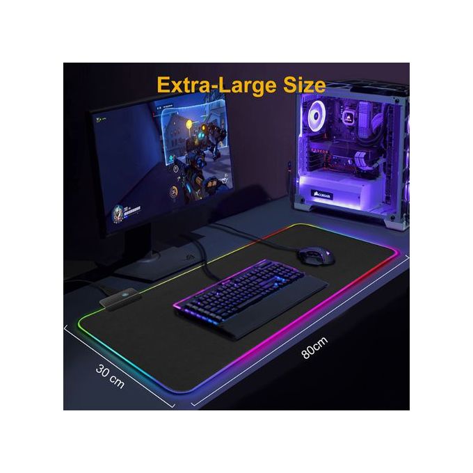 RGB LED Large Extended Computer Keyboard Gaming Mouse Pad, measuring 800x300x3mm. This sleek and stylish mouse pad features vibrant RGB lighting, offering a dynamic and immersive gaming experience