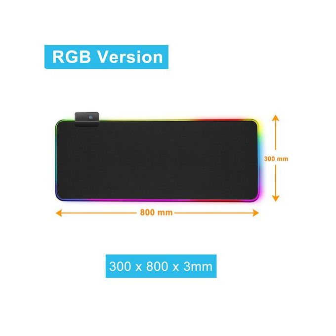 RGB LED Large Extended Computer Keyboard Gaming Mouse Pad, measuring 800x300x3mm. This sleek and stylish mouse pad features vibrant RGB lighting, offering a dynamic and immersive gaming experience
