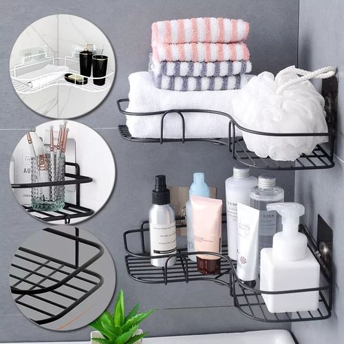 1Pcs Corner Shower Rack Shelf Bathroom Storage Organiser Basket Tidy Shelf Black