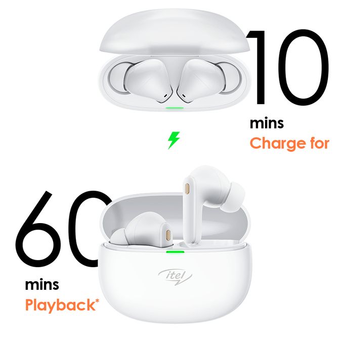 Itel Buds Ace in Ear TWS Earbuds with 40H Playtime, Quad Mic ENC, IPX5, 10MM Bass Boost Drivers,BT Version 5.3, Fast Charging