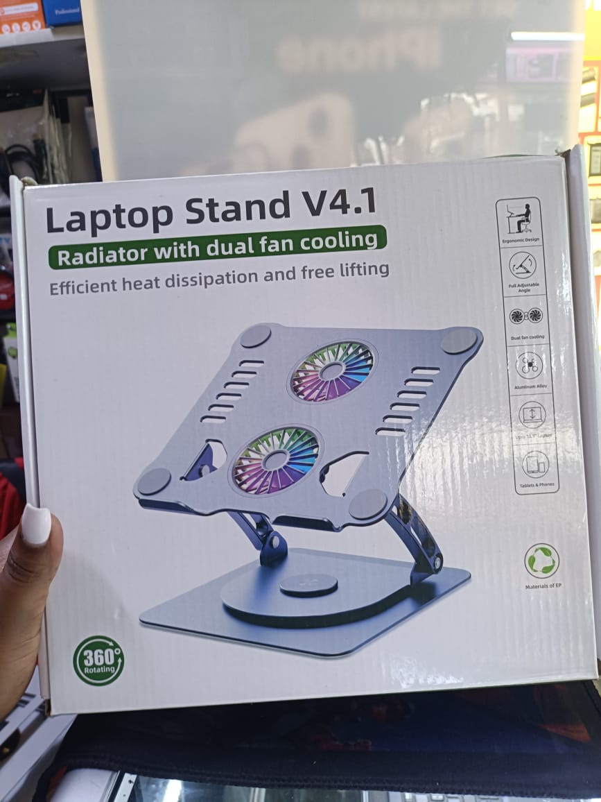 NEW ADJUSTABLE LAPTOP STAND V4.0 WITH COOLING FAN AND 360 DEGREE ROTATING BASE