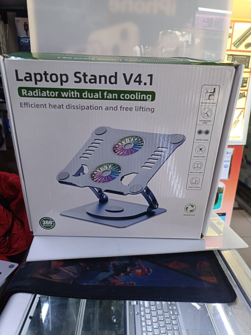 NEW ADJUSTABLE LAPTOP STAND V4.0 WITH COOLING FAN AND 360 DEGREE ROTATING BASE