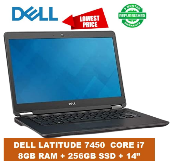 [PROMOTION!] DELL LATITUDE 7450 E7450 INTEL CORE i7 8GB RAM + 256GB SSD 14” Inch Display Laptop  2.7GHz Speed Refurbished Computer Grade A E7450 High Quality Laptops Black