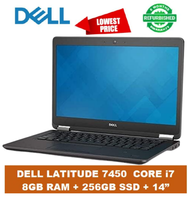 [PROMOTION!] DELL LATITUDE 7450 E7450 INTEL CORE i7 8GB RAM + 256GB SSD 14” Inch Display Laptop  2.7GHz Speed Refurbished Computer Grade A E7450 High Quality Laptops Black