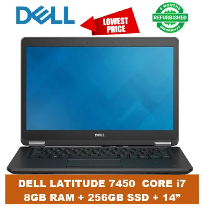 [PROMOTION!] DELL LATITUDE 7450 E7450 INTEL CORE i7 8GB RAM + 256GB SSD 14” Inch Display Laptop  2.7GHz Speed Refurbished Computer Grade A E7450 High Quality Laptops Black