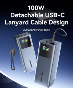 VENTION 20000 mAh POWER BANK FAST CHARGING 100W,AIR TRAVEL FRIENDLY,100W USB-C CABLE TFT DIGITAL DISPLAY