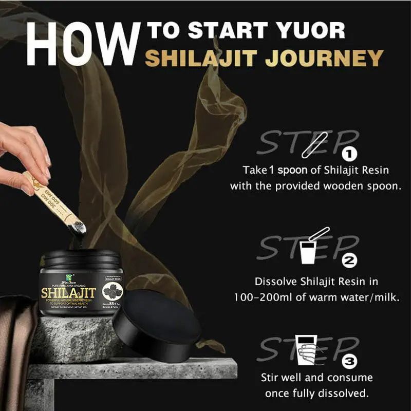 SHILAJIT Pure Resin With Fulvic Acid & Trace Minerals, Original Himalayan Organic Resin With 85+ Humic Acid, Support Metabolism & Immune System - 100 Serving / 50g.