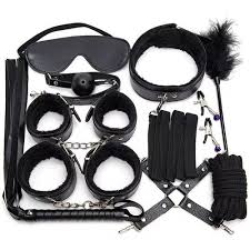 Sex Bondage Kit for Women: 10 PCS Restraint Leather Set Sex Toy with Sex Blindfold Handcuffs and Ankle Cuffs BDSM Whip Sex Rope, Bondage Restraint Kits  Couples SM Games, Restraint Set for Sex- BLACK