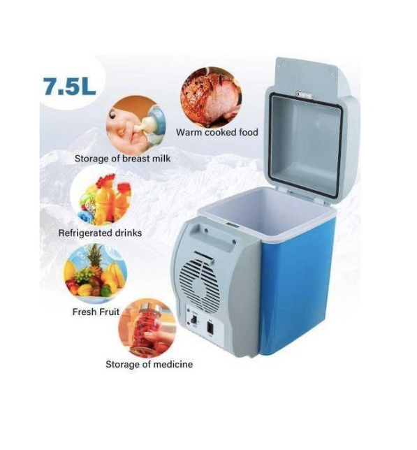 PORTABLE CAR FRIDGE 7.5L EFFICIENT FOR TRAVEL AND HOME USE AC/DC POWER 12V, Dual options (Car cigar DC power or AC power for home use)