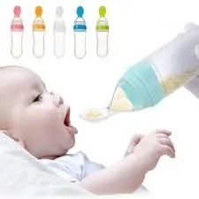 🔅🎄90ml Soft Silicone baby feeding bottle with spoon tip STAND-UP BOTTLE & TIGHT SEAL NECK BABY FOOD GRADE SILICONE MORE ATTRACTIVE VALUES FOR HAPPY PARENTING