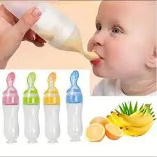 🔅🎄90ml Soft Silicone baby feeding bottle with spoon tip STAND-UP BOTTLE & TIGHT SEAL NECK BABY FOOD GRADE SILICONE MORE ATTRACTIVE VALUES FOR HAPPY PARENTING