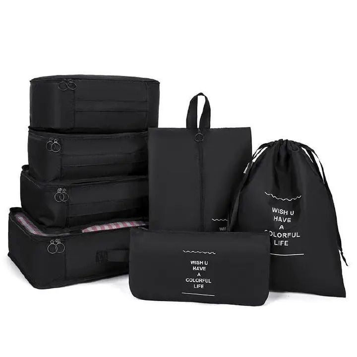 6pcs Laggage Travel Suitcase Organizer ➖Laundry/shoe bag ➖Speed up packing and classify of items ➖Made of Oxford material ➖Heavy duty design with zips ➖1large, 1medium cubes, 2small cubes, 2 accesso