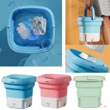 UPGRADED Mini Washing Machine, Foldable Washer Spin Dryer with Drain Basket, Portable for Travel Wash