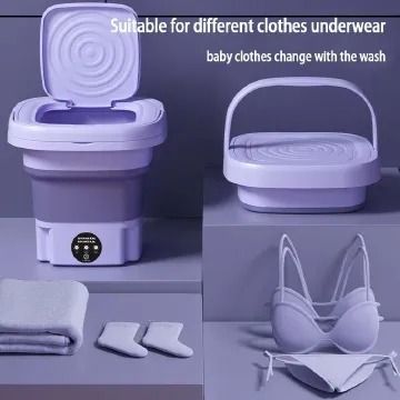 UPGRADED Mini Washing Machine, Foldable Washer Spin Dryer with Drain Basket, Portable for Travel Wash