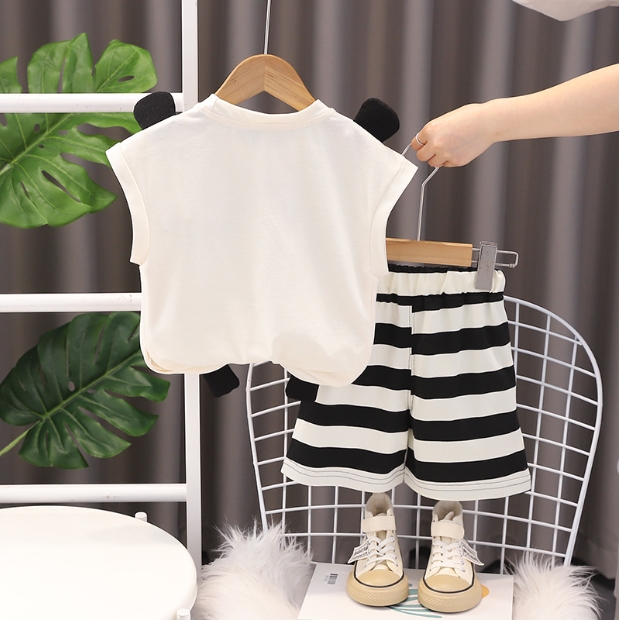 Cartoon Printed Boys Summer Clothes Set 2Pieces Set Short Sleeve Cute Little Kids Ears Clothing Cotton Clothes Children Boutique