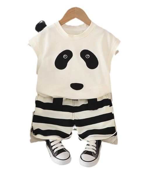 Cartoon Printed Boys Summer Clothes Set 2Pieces Set Short Sleeve Cute Little Kids Ears Clothing Cotton Clothes Children Boutique