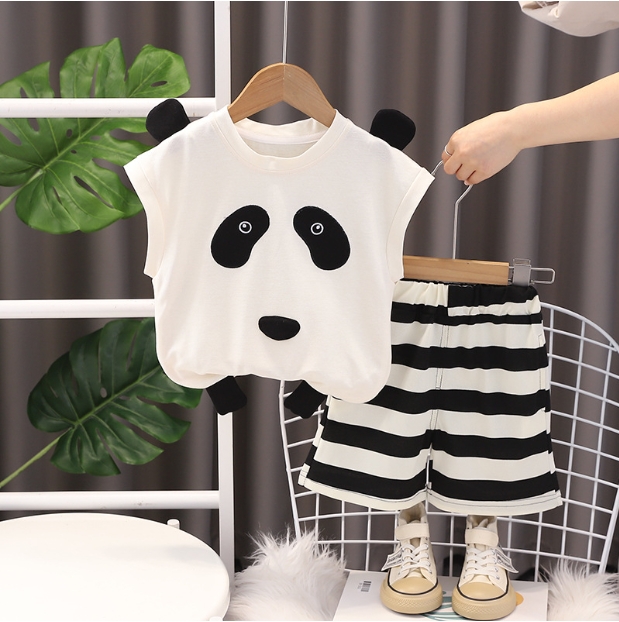 Cartoon Printed Boys Summer Clothes Set 2Pieces Set Short Sleeve Cute Little Kids Ears Clothing Cotton Clothes Children Boutique
