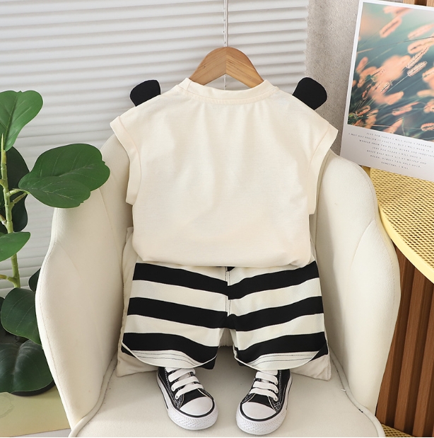 Cartoon Printed Boys Summer Clothes Set 2Pieces Set Short Sleeve Cute Little Kids Ears Clothing Cotton Clothes Children Boutique