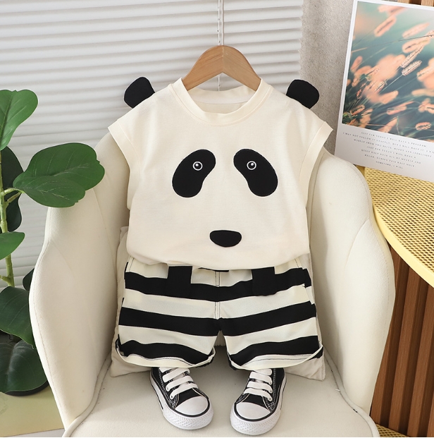 Cartoon Printed Boys Summer Clothes Set 2Pieces Set Short Sleeve Cute Little Kids Ears Clothing Cotton Clothes Children Boutique