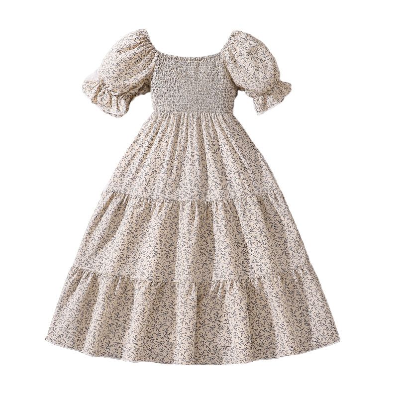 new teenager summer floral princess dress children puff sleeve casual dress