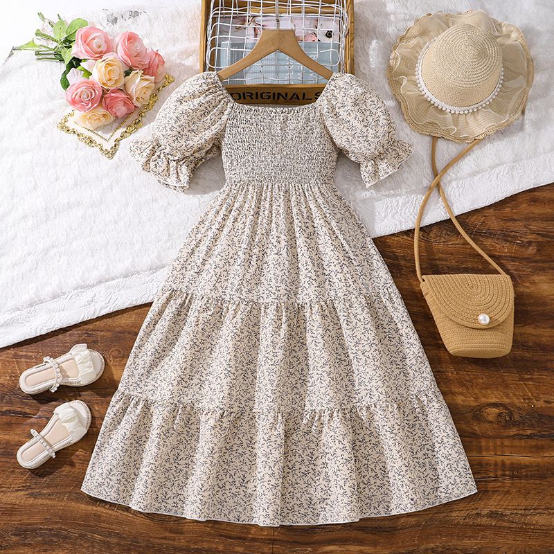new teenager summer floral princess dress children puff sleeve casual dress