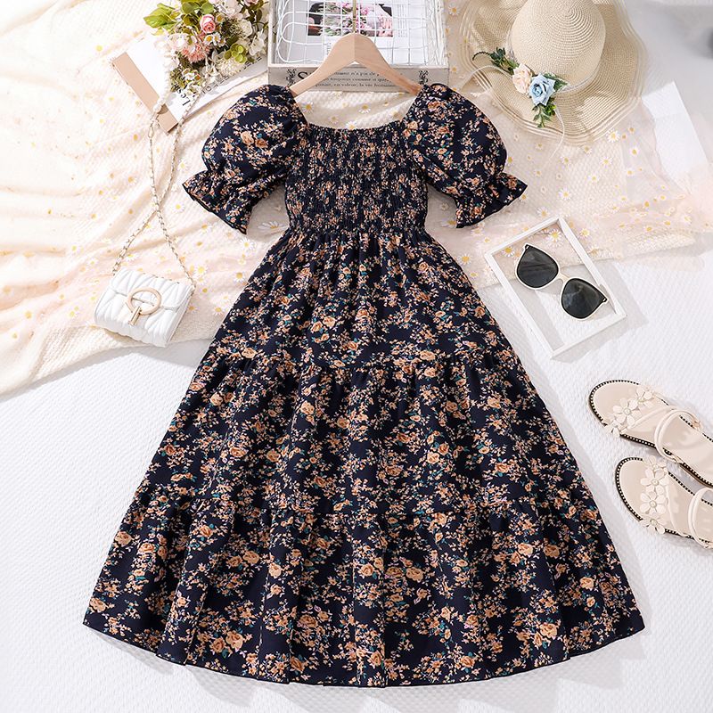 new teenager summer floral princess dress children puff sleeve casual dress