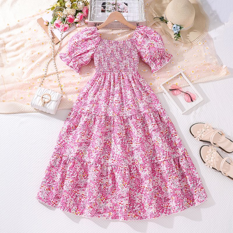 new teenager summer floral princess dress children puff sleeve casual dress