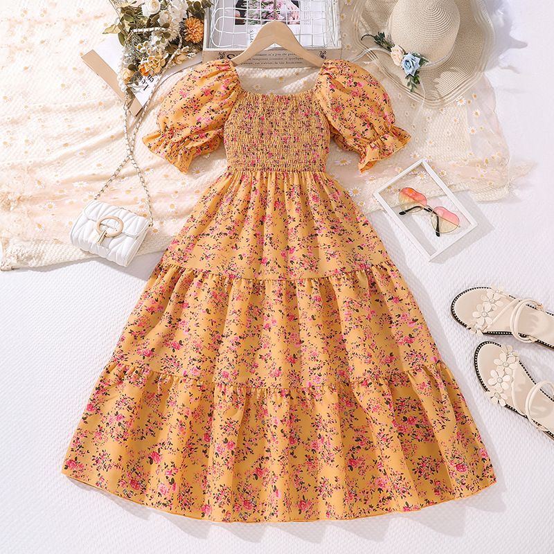new teenager summer floral princess dress children puff sleeve casual dress