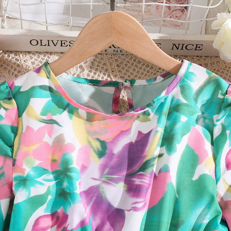 spring autumn teenager princess dresses big girls floral print casual dress