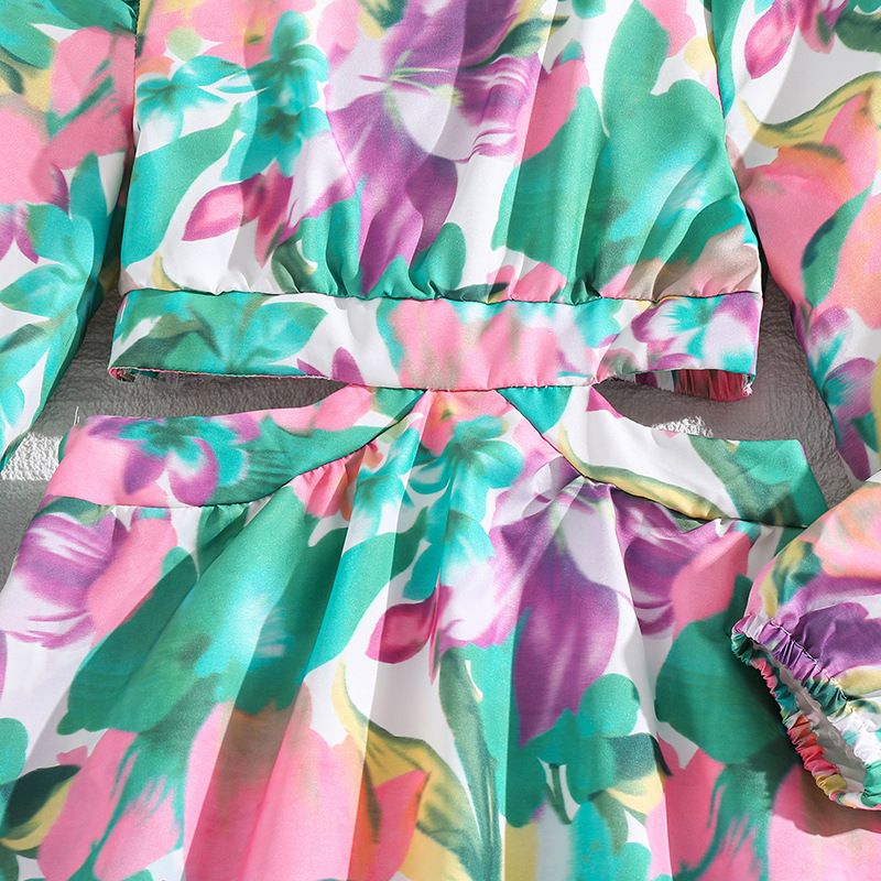 spring autumn teenager princess dresses big girls floral print casual dress