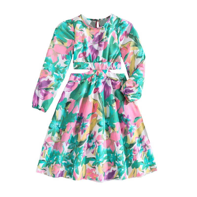 spring autumn teenager princess dresses big girls floral print casual dress