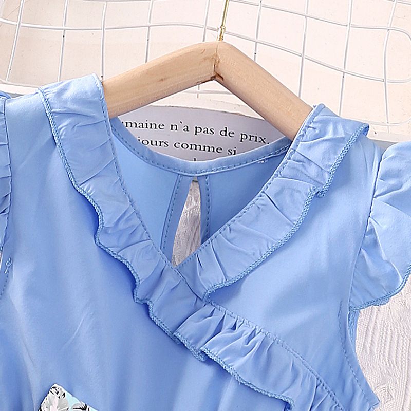summer children's clothing new style girls' children's dresses lace collar flying sleeves floral princess dress Mixed random