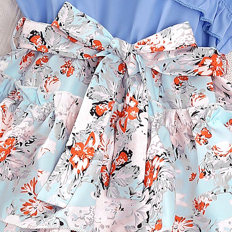 summer children's clothing new style girls' children's dresses lace collar flying sleeves floral princess dress Mixed random