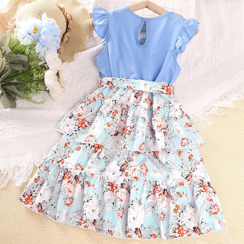 summer children's clothing new style girls' children's dresses lace collar flying sleeves floral princess dress Mixed random