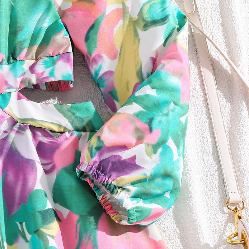 spring autumn teenager princess dresses big girls floral print casual dress