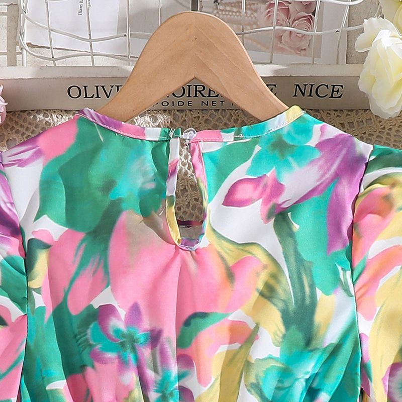 spring autumn teenager princess dresses big girls floral print casual dress