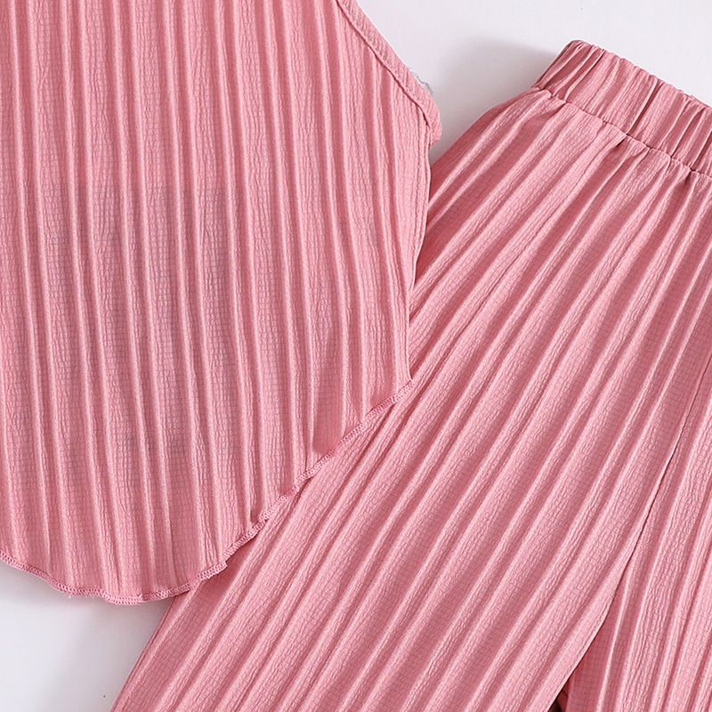 8-12 years kids wholesale clothes European and American new halter sleeveless top+wide leg pants girls suit 2pcs clothing set