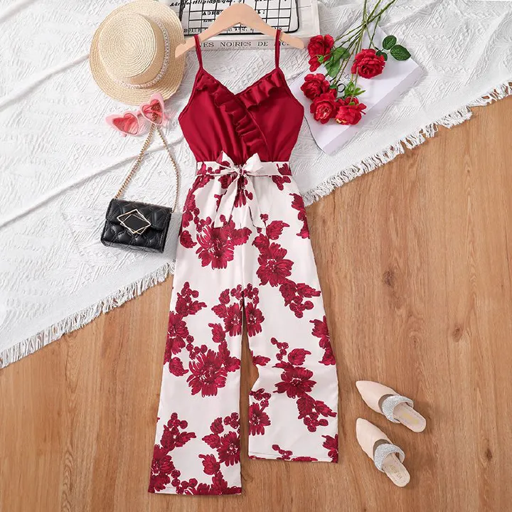 factory hot sell children casual cotton wear teenagers long pants baby girl's clothing kids summer clothes girls jumpsuits
