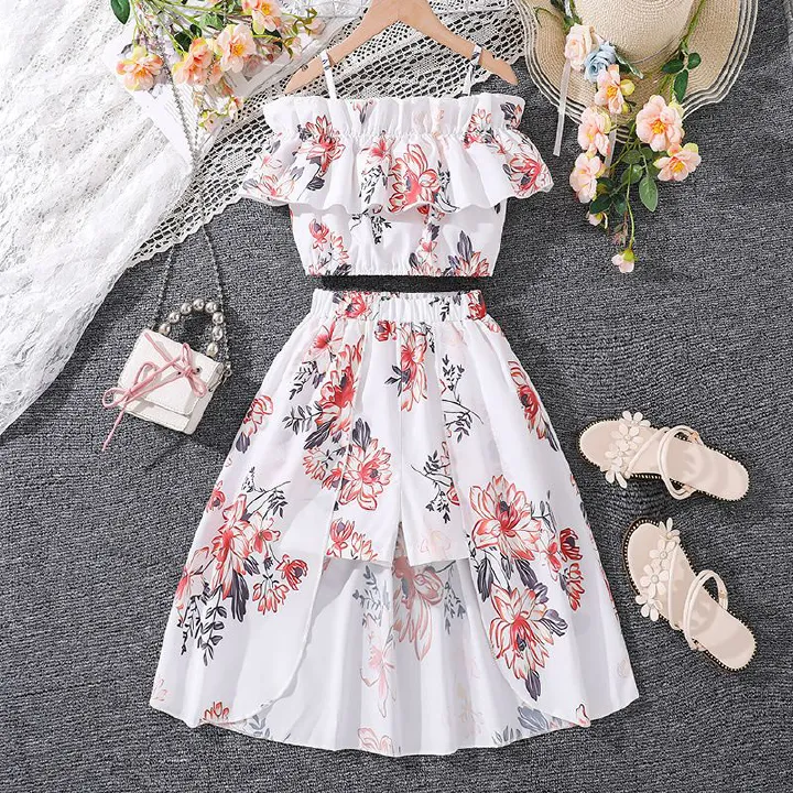 New Romantic Getaway Skirt Kids Dresses For Girls Ruffled Suspender + Hemline Kids Dresses 7-14T Panty Skirt Girls Clothing