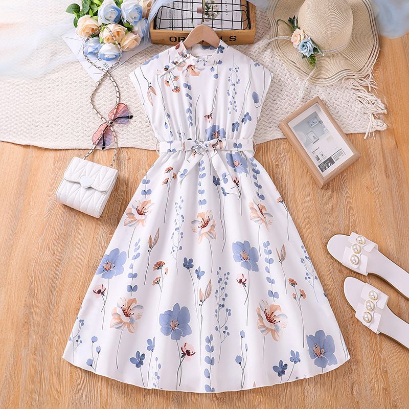 Summer Girls Clothing Casual Printed Sleeveless New Style Dresses for Middle and Older Children dress