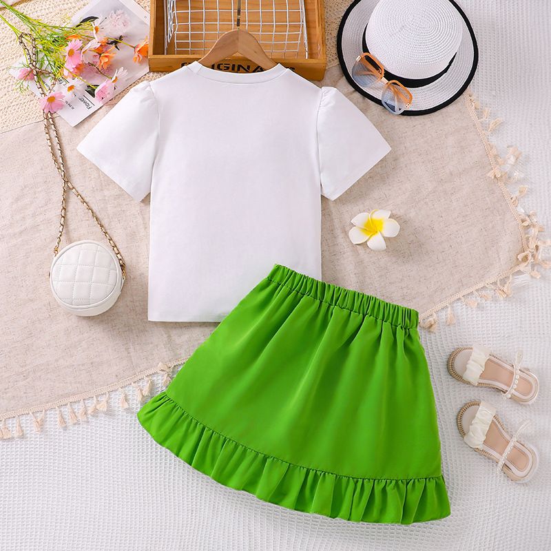 Summer Big Children Suit 2pcs T-shirt and Skirt 2pcs Floral Teenagers Girls Clothes Sets